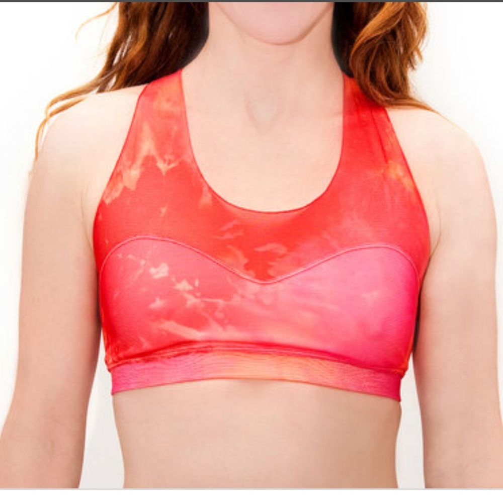 Tan minimizing sports bra.
